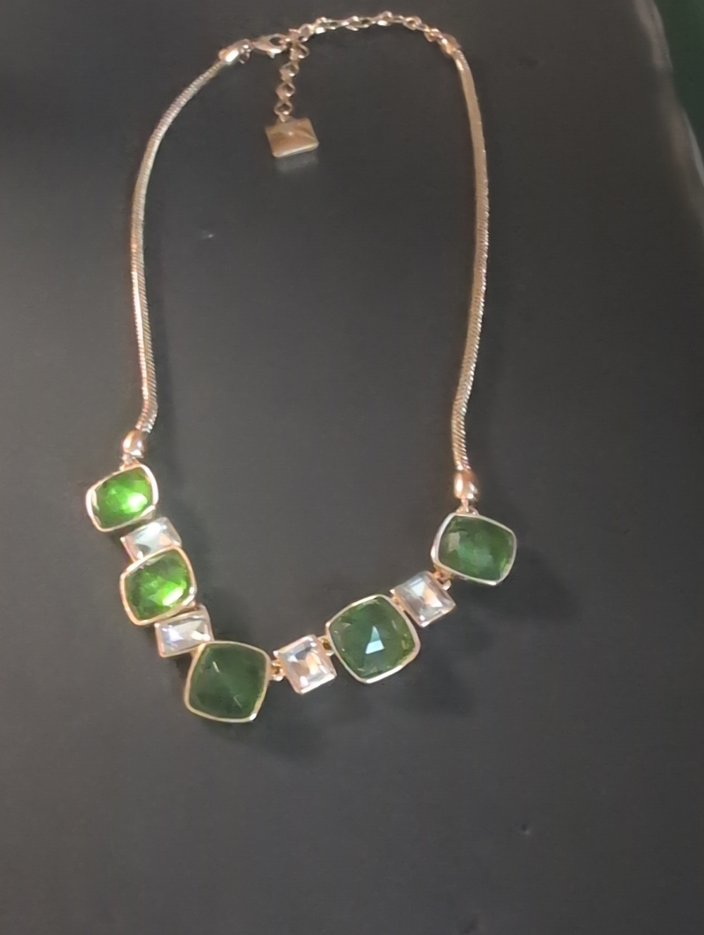 Anne Klein Green Gemstone Statement Necklace - Elegant Gold-Tone Design